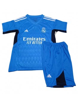Otroški Nogometna dresi replika Real Madrid Vratar Gostujoči 2023-24 Kratek rokav (+ hlače)